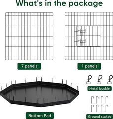 PJYuCien Dog Playpen, 8 Panels 24’’H Dog Pens Indoor with Bottom Pad, Metal Foldable Pet Puppy Exercise Fence Crate Kennel, Better for Small Animals, Black