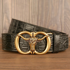 Ceinture rétro pour homme à boucle automatique en forme de tête de bœuf