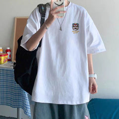T-shirt en coton à manches courtes, grande taille, coupe ample, col rond, imprimé