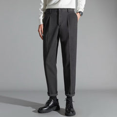 Pantalon décontracté élégant en laine pour hommes, coupe ajustée
