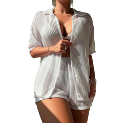 Casual Half-Sleeve Mesh Beach Set