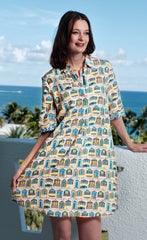 Monterey Dress Cotton Linen Cabana Print
