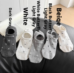Chaussettes-chaussettes bateau à motif papillons-gris foncé-1 paire