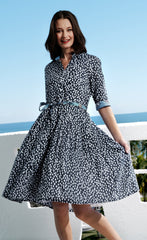 Mrs Maisel Dress Navy White Polka Dot Print Cotton Voile