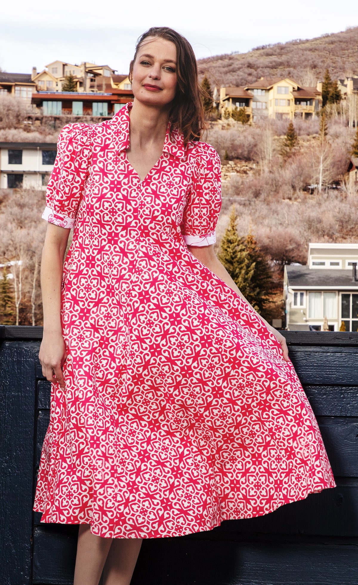 Montauk Dress Pink White Geometric