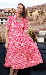 Montauk Dress Pink White Geometric