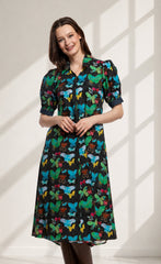 Montauk Dress Black with Butterfly Print