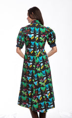 Montauk Dress Black with Butterfly Print