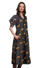 Montauk Dress Black with Embroidered Cheetahs