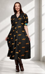 Montauk Dress Black with Embroidered Cheetahs