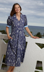 Montauk Dress Navy Elephants And Palm Trees