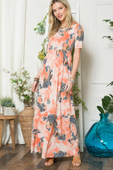 Celeste Paisley Print Short Sleeve Maxi Dress with Pockets Effortlessly Stylish, Fluttering, Comfortable, and Versatile with Pockets for Added Convenience