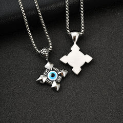 Stainless Steel Devils Eye Cross Pendant Necklace
