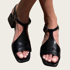 Womens Sandals With A Square Toe And Strap Buckle