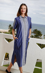 Breakers Dress Long Navy White Stripes
