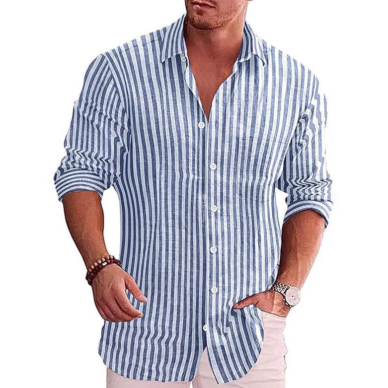Chemise décontractée pour homme à rayures, col à revers et imprimé numérique