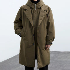 Fake Two-piece Hooded Oversized Thermal Trench Coat