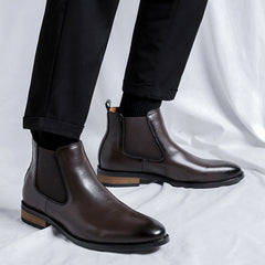 Mens Black High-top Pointed-toe Leather Boots