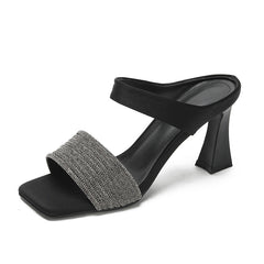 Womens Casual Breathable Chunky-heel Slippers