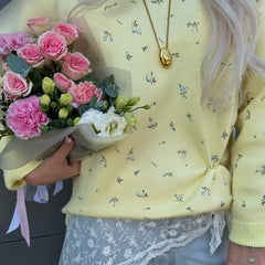 Damen Pullover im europäischen und amerikanischen Stil mit schickem Blumenmuster und Rundhalsausschnitt