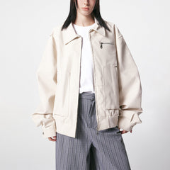 Retro Washed Distressed Leather Loose-Fit Casual All-Match Lapel Jacket Top