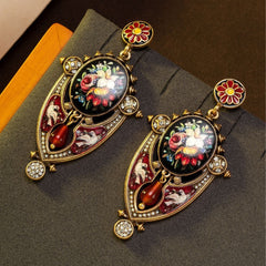 Floral Mural Shield Stud Earrings Regal And Elegant
