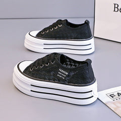 Womens Summer Breathable Lace Mesh Shoes With 5cm Thick Sole For Height Increase