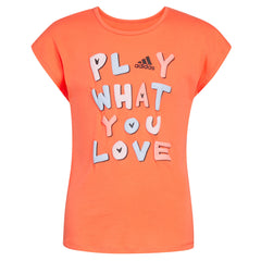 adidas Girls Little Cap Sleeve Novelty Logo Tee Coral Fusion 5