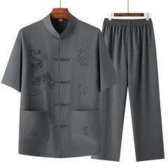Pantalones de diseño liso con botones de nudo chino tradicional