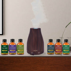 7-Piece Set: Natural Wood Grain Cool Mist Aromatherapy Diffuser With Essential Oil