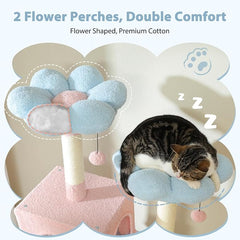 PAWZ Road Flower Cat Tree, 72 Inches Large Cat Tower with Steel Frame Hammock and 7 Scratching Posts, Tall Cat Tree with 2 Condos and Perches for Large Indoor Cats - Blue