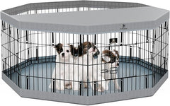 PJYuCien Dog Playpen, 8 Panels 24”H Dog Playpen Indoor with Grey Bottom Pad and Top Cover, Metal Foldable Dog Pen for Indoor Use, Only for Small Medium Animals, Grey