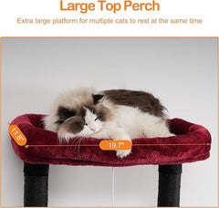 Heybly Cat Tree, 68 inch Multi-Level Cat Tower for Indoor Cats, 2 Widened Plush Perches Cat Condo with Scratching Board and Big Caves, Black and Red HCT025BR