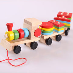 Juguete de tractor de madera con tren de tres secciones, juguetes de rompecabezas y educativos para desarrollar la inteligencia infantil