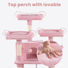SHA CERLIN 68 Inches Multi-Level Large Cat Tree for Large Kitties/Big Cat Tower with Condo/Cozy Plush ‌Pussycat Perches/Sisal Scratching Posts and Hammocks/Activity Center/Pink