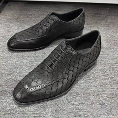 Business Formal Leather Shoes Dragon-scale Pattern Mens British Style