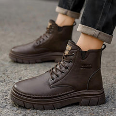 Men's Autumn High-top Martin Boots, British Style Casual Leather Shoes, Anti-slip Wear-resistant Short Work Boots