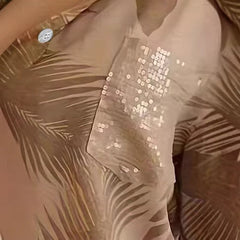 Blouse décontractée à coupe ample, manches longues, imprimé et poche à sequins