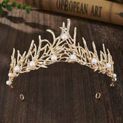 Retro Bridal Crown Alloy Minimalist Baroque Headband With Pearl Accents