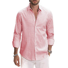 Chemise décontractée pour homme à rayures, col à revers et imprimé numérique