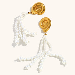 European And American Pearl Tassel Conch Stud Earrings