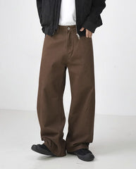 Pantalon droit rétro marron en coton délavé