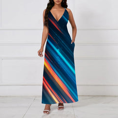 Robe fourreau sexy, ample, dos nu, à motifs colorés audacieux