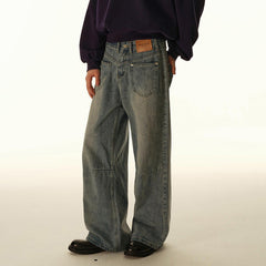 Jean décontracté pour homme, style américain vintage, délavé, à empiècements, réversible