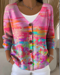 Cardigan tricoté imprimé pour femmes avec boutons