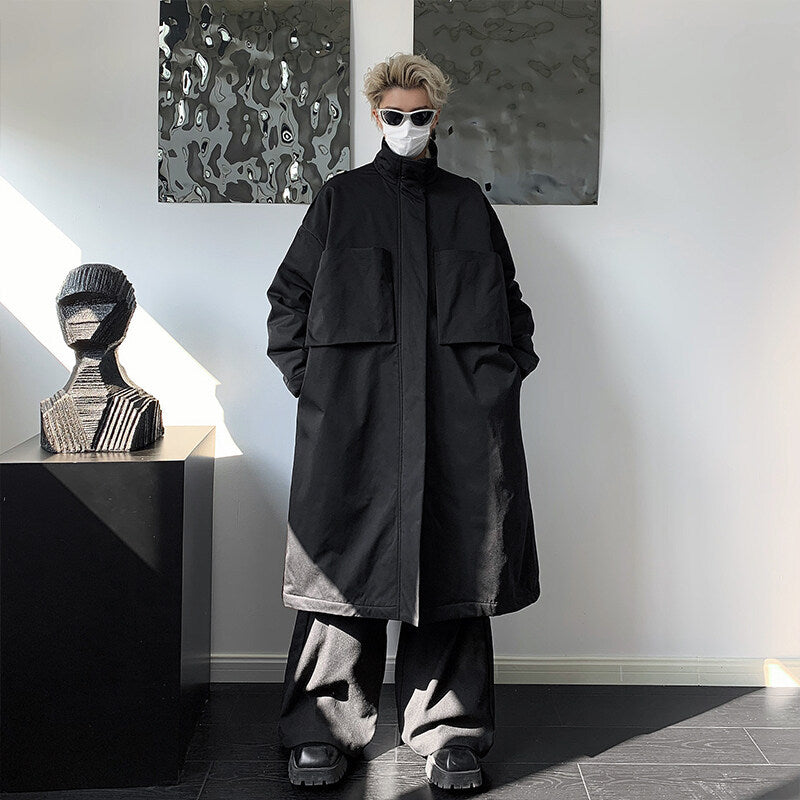 Abrigo largo acolchado de algodón para hombre, por debajo de la rodilla, estilo Yohji Yamamoto
