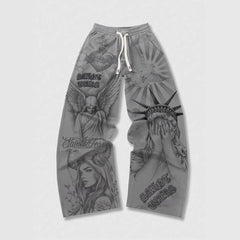 Pantalon homme ample et décontracté, imprimé de lettres rétro