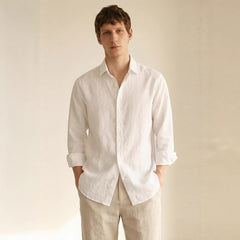 Mens Linen Long-sleeve Casual Breathable Shirt