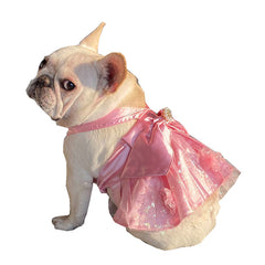 Vestido con falda de malla para perros y gatos, con lazo y perla