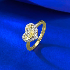 S925 Silver Pear-shaped Yellow Diamond Heart-shaped Ring For Women